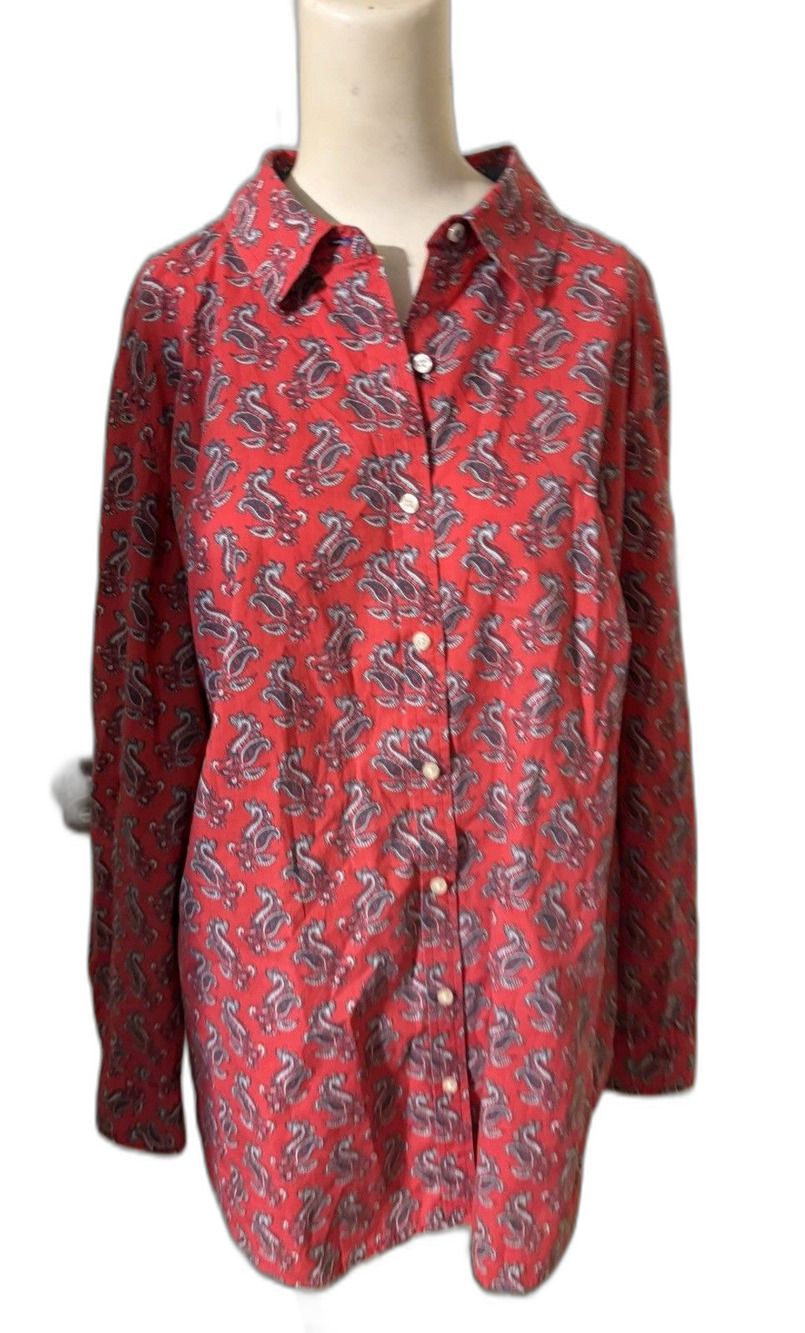 Talbots Vintage Red Paisley Print Long Sleeve Shirt Women Size 16W